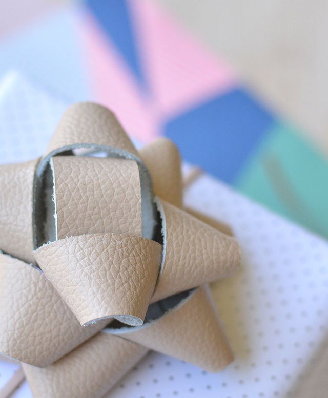 DIY Leather gift wrap bow